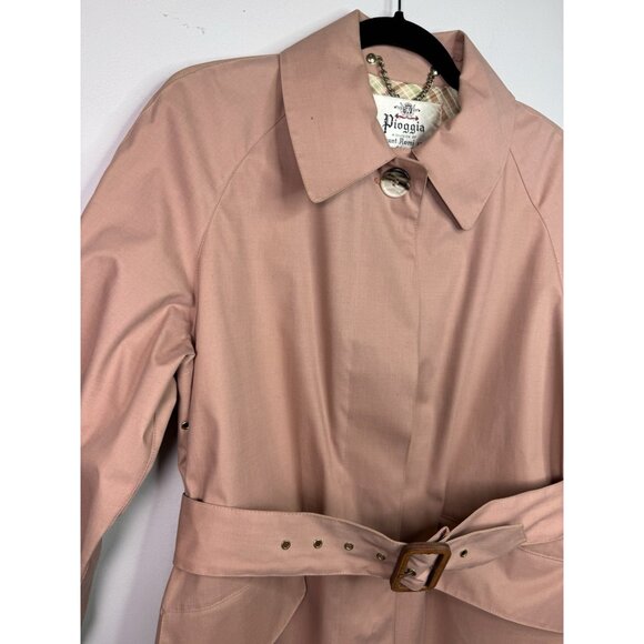 VTG PIOGGIA Count Romi 70s Italian Pink Peach Belt Trench Coat Women 10 - Picture 6 of 14